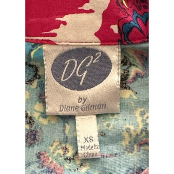 DG2 by Diane Gilman Size XS Hot Pink Floral Mixed Print Button Up Top‎ - Picture 3 of 5